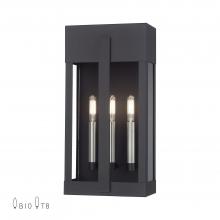  28963-04 - 2 Light Black Large Outdoor Wall Lantern with Brushed Nickel Candles and Clear Glass