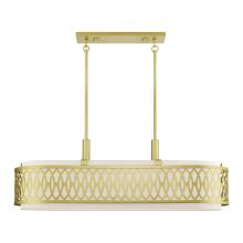  53437-33 - 6 Light Soft Gold Large Linear Chandelier with Hand Crafted Oatmeal Color Fabric Hardback Shade