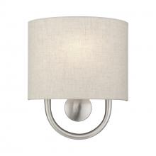  60271-91 - 1 Light Brushed Nickel ADA Sconce with Hand Crafted Oatmeal Fabric Shade with White Fabric Inside