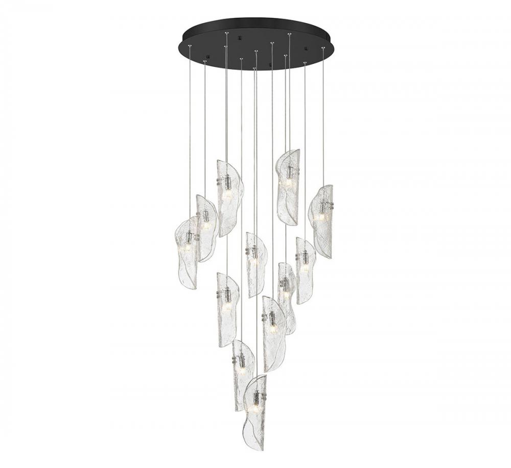 Sorrento, 12 Light Round LED Chandelier, Clear, Black Canopy