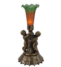  11428 - 12" High Amber/Green Pond Lily Twin Cherub Mini Lamp