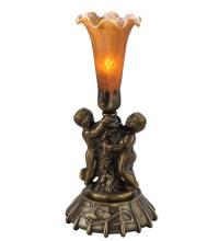  11476 - 12" High Amber Pond Lily Twin Cherub Mini Lamp