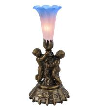  12454 - 12" High Pink/Blue Pond Lily Twin Cherub Mini Lamp