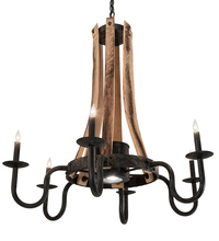  214086 - 36" Wide Barrel Stave 6 Light Chandelier