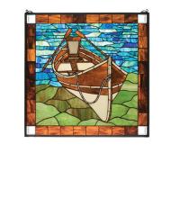  21440 - 26"W X 26"H Beached Guideboat Stained Glass Window