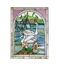  23868 - 22"W X 30"H Swans Stained Glass Window