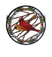  65289 - 15"W X 15"H Cardinals & Holly Stained Glass Window