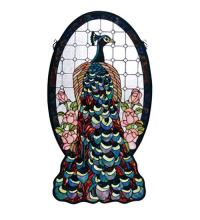  67135 - 20"W X 38"H Peacock Profile Stained Glass Window