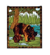  72935 - 25"W X 30"H Brown Bear Stained Glass Window