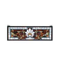  73063 - 28"W X 9"H Beveled Ellsinore Transom Stained Glass Window