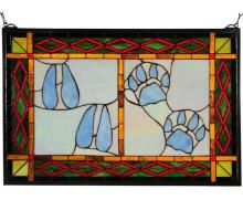  74144 - 26.5"W X 17.5"H Deer & Cougar Tracks Stained Glass Window