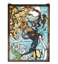 Meyda Green 78086 - 19"W X 26"H Mermaid of the Sea Stained Glass Window