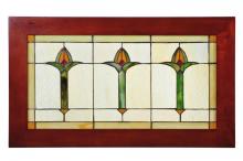  97961 - 24" Wide X 14" High Arts & Crafts Bud Trio Wood Frame Stained Glass Window