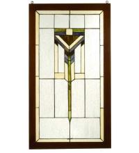 Meyda Green 98099 - 17"W X 30"H Prairie Wood Frame Stained Glass Window