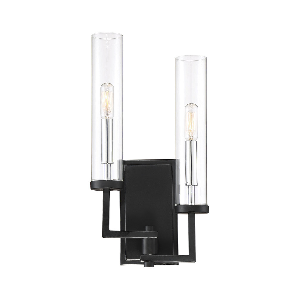 Folsom 2-Light Adjustable Wall Sconce in Matte Black with Polished Chrome Accents