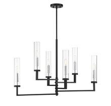 Savoy House 1-2136-6-67 - Folsom 6-Light Adjustable Linear Chandelier in Matte Black with Polished Chrome Accents