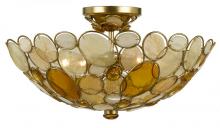  520-GA - Eight Light Antique Gold Leaf Earth Tone Resin Leaves + Hand Cut Crystal Glass Bowl Semi-Flush Mount