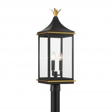  SIM-809-MK-TG - Simpson 3 Light Matte Black + Textured Gold Outdoor Post