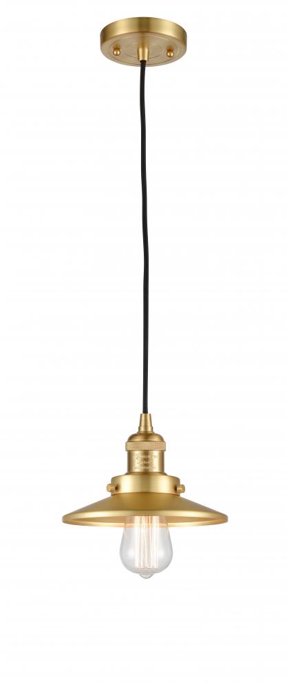 Railroad - 1 Light - 8 inch - Satin Gold - Cord hung - Mini Pendant