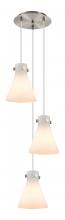  113-410-1PS-SN-G411-8WH - Newton Cone - 3 Light - 16 inch - Brushed Satin Nickel - Multi Pendant