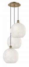  113B-3P-AB-G1216-12WM - White Mouchette - 3 Light - 19 inch - Antique Brass - Cord Hung - Multi Pendant