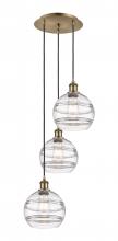  113B-3P-AB-G556-8CL - Rochester - 3 Light - 15 inch - Antique Brass - Cord hung - Multi Pendant