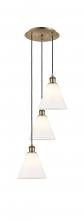  113B-3P-AB-GBC-81 - Berkshire - 3 Light - 15 inch - Antique Brass - Cord Hung - Multi Pendant