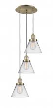  113F-3P-AB-G42 - Cone - 3 Light - 14 inch - Antique Brass - Cord hung - Multi Pendant