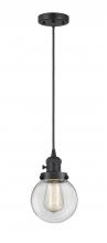  201CSW-BK-G202-6 - Beacon - 1 Light - 6 inch - Matte Black - Cord hung - Mini Pendant