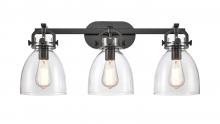 Innovations Lighting 412-3W-BK-7CL - Newton Bell - 3 Light - 27 inch - Matte Black - Bath Vanity Light