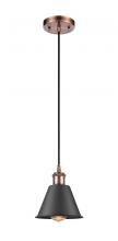  516-1P-AC-M8-BK - Smithfield - 1 Light - 7 inch - Antique Copper - Cord hung - Mini Pendant