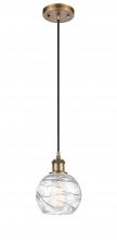  516-1P-BB-G1213-6-LED - Athens Deco Swirl - 1 Light - 6 inch - Brushed Brass - Cord hung - Mini Pendant