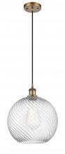  516-1P-BB-G1214-12-LED - Athens Twisted Swirl - 1 Light - 12 inch - Brushed Brass - Cord hung - Mini Pendant