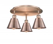  516-3C-AC-M8-AC - Ballston - 3 Light - 18 inch - Antique Copper - Flush Mount