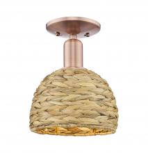 Innovations Lighting 716-1C-AC-RBD-8-NAT - Woven Rattan - 1 Light - 8 inch - Antique Copper - Semi-Flush Mount