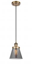  916-1P-BB-G63-LED - Cone - 1 Light - 6 inch - Brushed Brass - Cord hung - Mini Pendant