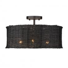  1084-SF BLK-BW - Erma 3 Light Semi-Flush in Matte Black with Black Wicker Shade