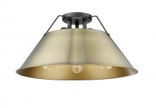  3306-3FM BLK-AB - Orwell BLK 3 Light Flush Mount in Matte Black with Aged Brass shade