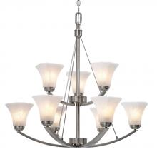  7158-9 PW - Twelve Light Pewter Chiseled Marble Glass Up Chandelier