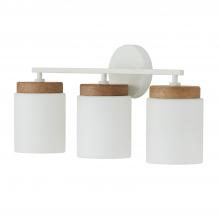 Capital 150931LT-547 - 3-Light Cylindrical Vanity in White with Mango Wood and Soft White Glass