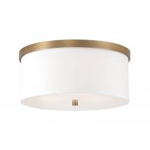  2015AD-480 - 3-Light Flush Mount in Aged Brass - White Fabric Drum Shade with Diffuser