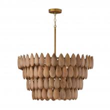  354442LW - 4-Light Pendant in Hand-distressed Patinaed Brass and Handcrafted Mango Wood