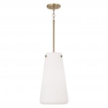  355211AD - 1-Light Pendant in Aged Brass with Tapered Soft White Glass