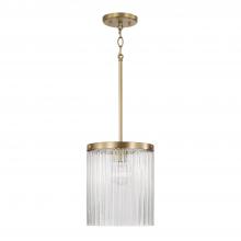  356211AD - 1-Light Pendant in Aged Brass with Clear Beveled Fluted Glass