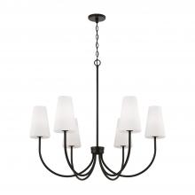  455261MB-550 - 6-Light Transitional Chandelier in Matte Black with Tapered Soft White Glass