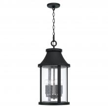  953644BK - 4-Light Outdoor Cylindrical Hanging Lantern in Black with Seeded Glass