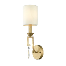  GN/LEMURIA1 - Small Lemuria Sconce with white Drum Shade and crystal accent in Warm Gold