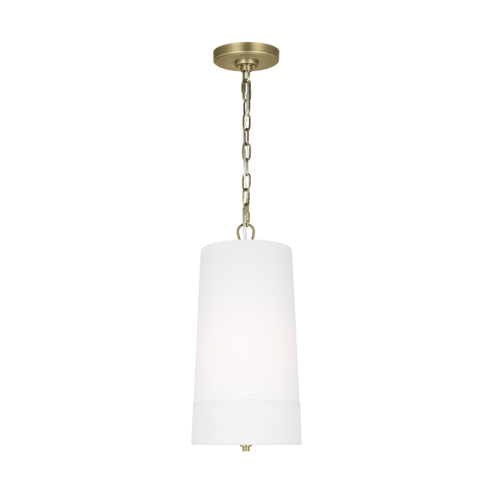 Ivy traditional dimmable indoor 1-light tall pendant in a time worn brass finish with an etched whit