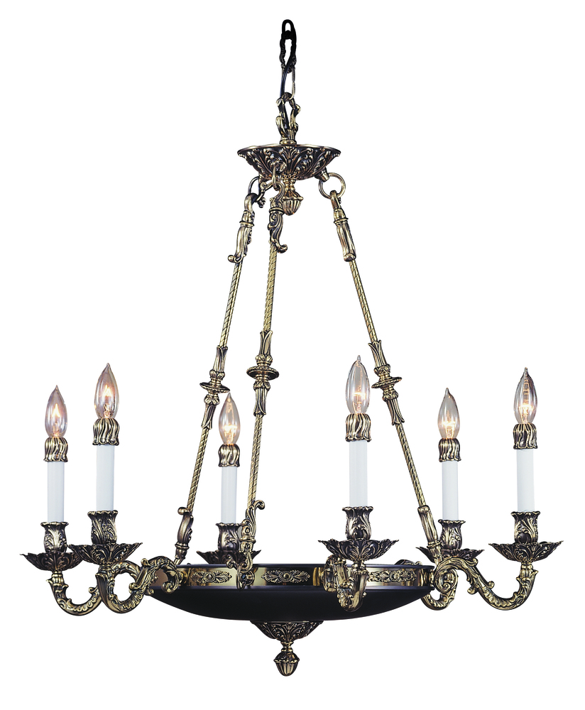 6-Light French Brass Napoleonic Dining Chandelier