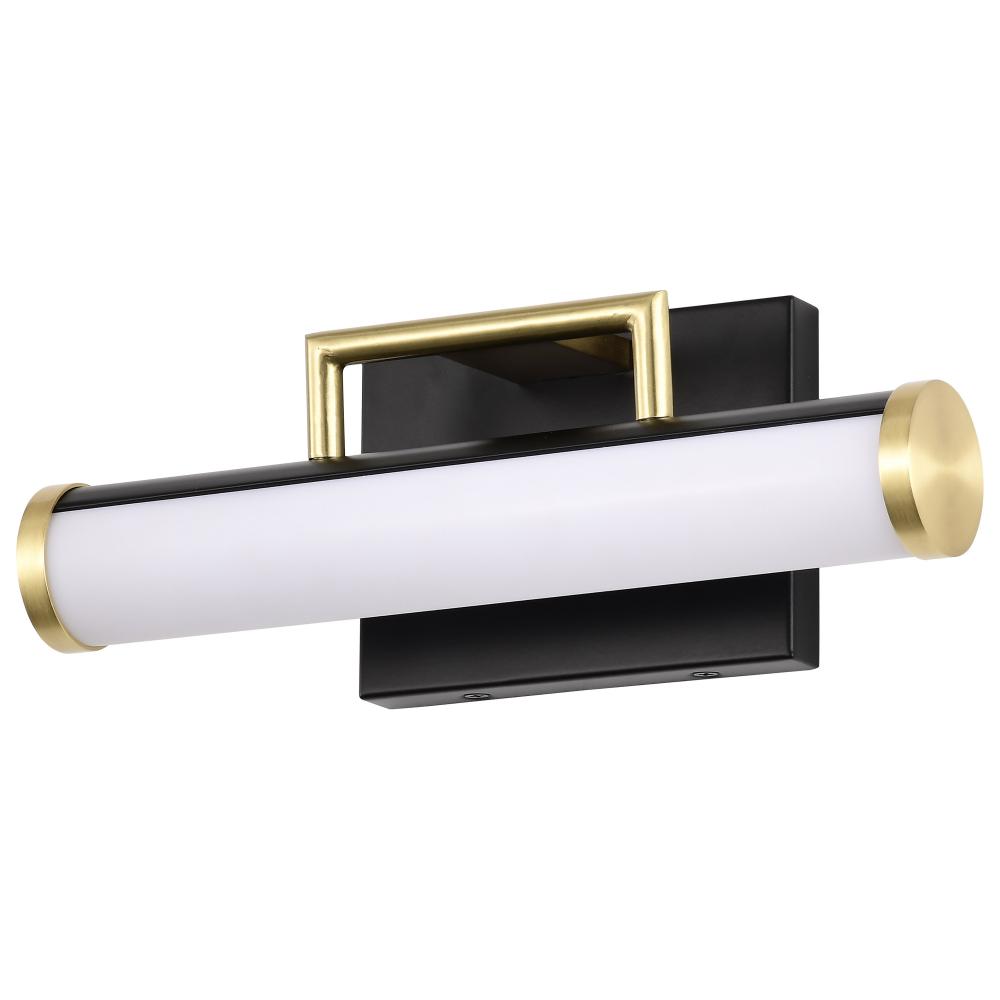 Solano Small Vanity; LED; Black and Brushed Brass Finish; White Acrylic Lens